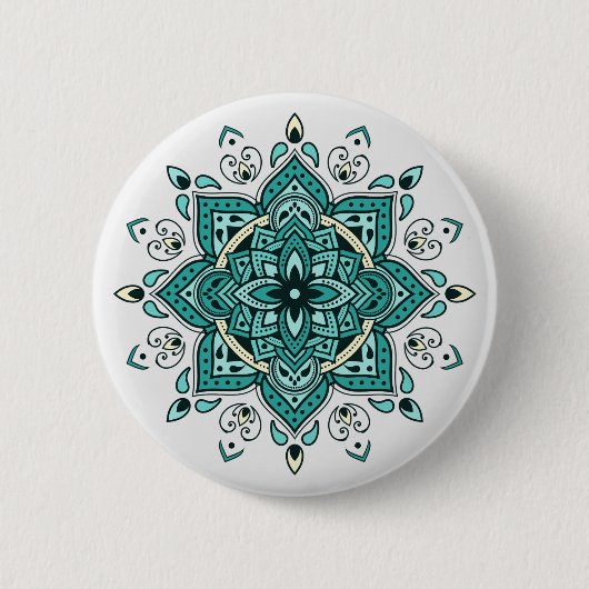 Schönes türkisfarbenes Mandala-Design Button (Vorderseite)