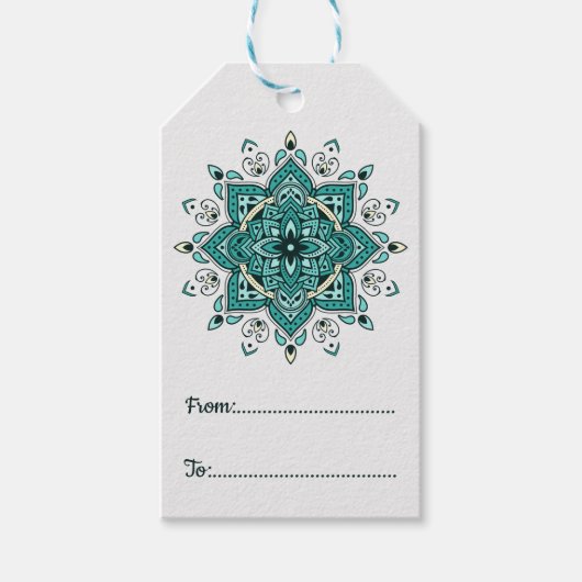 Schönes türkisfarbenes Mandala-Design Geschenkanhänger (Vorderseite)
