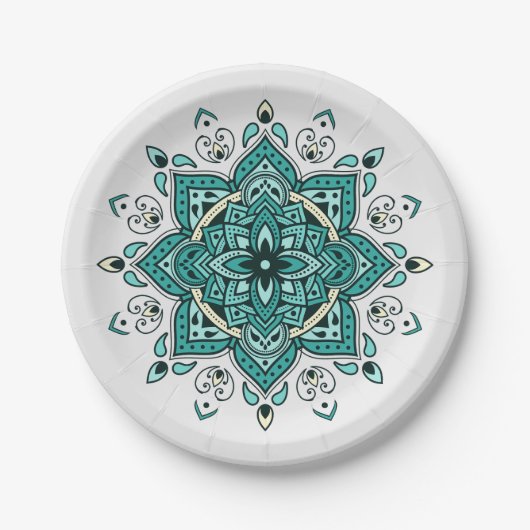Schönes türkisfarbenes Mandala-Design Pappteller (Vorderseite)