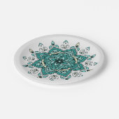 Schönes türkisfarbenes Mandala-Design Pappteller (Schrägansicht)