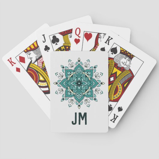 Schönes türkisfarbenes Mandala-Design Spielkarten (Rückseite)