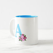 Schönes türkisfarbenes Monogramm mit Apfel-Blume Zweifarbige Tasse (Vorderseite Links)
