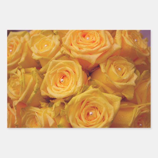 Schönes Umhüllungspapier für gelbe Rosen und Perle Geschenkpapier Set (Vorderseite)