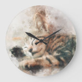 Schönes und niedliches Kätzchen, das eine Wasserfa Große Wanduhr (Vorderseite)