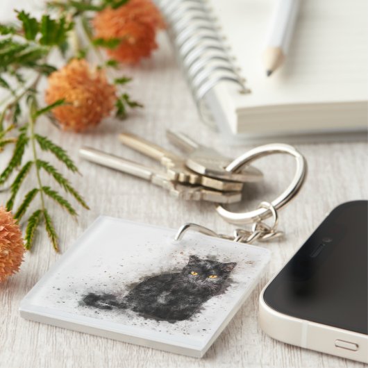 Schönes und trendy Black Cat Not leidendes Foto Schlüsselanhänger (Vorderseite rechts)