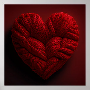 Schönes Valentinstag-Herz aus rotem Garn Poster
