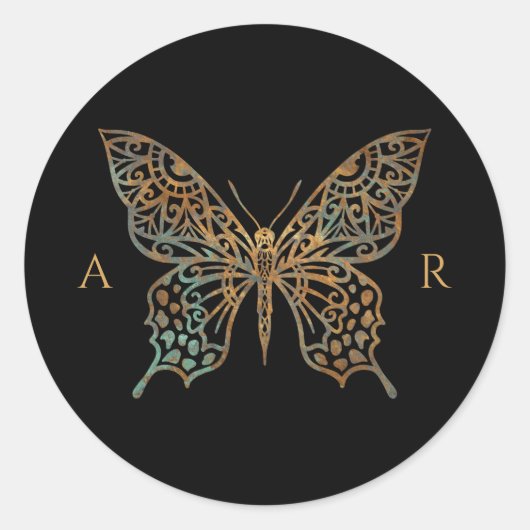 Schönes Verziertes Dekorationslogo Schwarz Runder Aufkleber (Vorderseite)