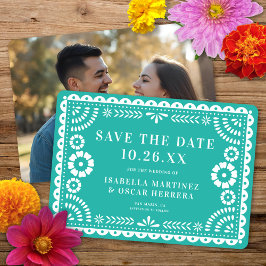 Schönes Verziertes Papel Picado Foto Aqua Wedding Save The Date