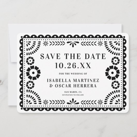 Schönes Verziertes Papel Picado Foto B&W Wedding Save The Date (Vorderseite)