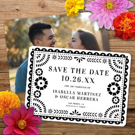 Schönes Verziertes Papel Picado Foto B&W Wedding Save The Date