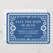 Schönes Verziertes Papel Picado Foto Blue Wedding Save The Date (Vorderseite)