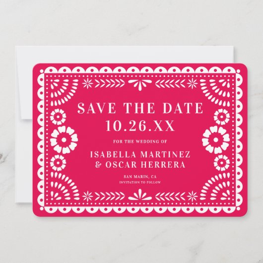 Schönes Verziertes Papel Picado Foto Rosa Hochzeit Save The Date (Vorderseite)