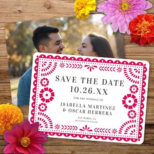 Schönes Verziertes Papel Picado Foto Rosa Hochzeit Save The Date