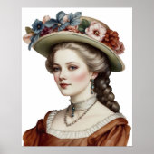 Schönes Viktorianisches Lady Brown Floral Hat Port Poster (Vorne)