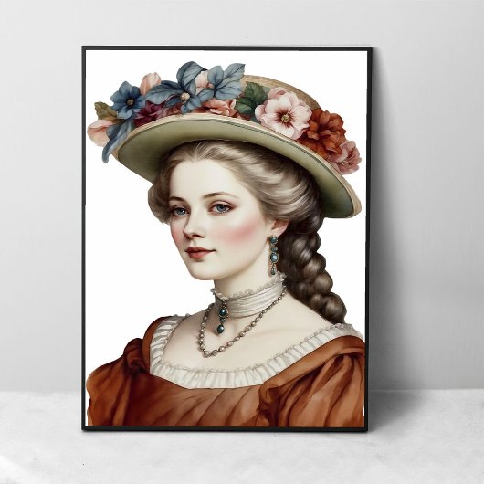 Schönes Viktorianisches Lady Brown Floral Hat Port Poster