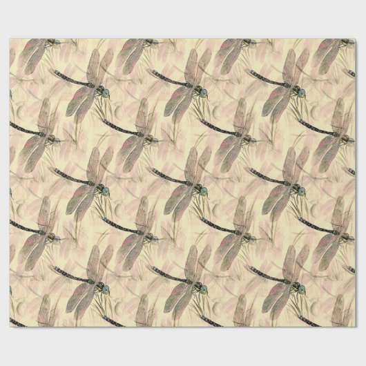 Schönes Vintages Dragonfly-Muster Geschenkpapier (Flach)