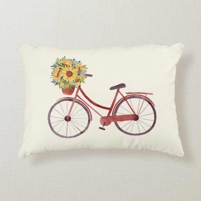 Schönes Vintages Fahrrad mit Sonnenblumen  Dekokissen (Vorderseite)