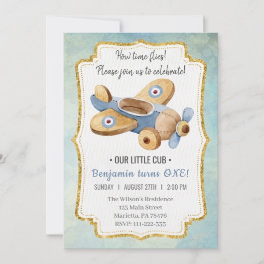 Schönes Vintages Flugzeugspielzeug Geburtstag Einladung (Vorderseite)