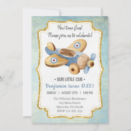 Schönes Vintages Flugzeugspielzeug Geburtstag Einladung