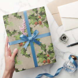 Schönes Vintages Holly-Beerenmuster, Weihnachten Geschenkpapier