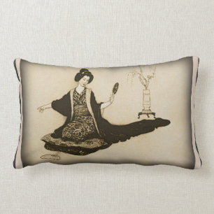 Schönes Vintages japanisches Zeichn, Geisha Pillow Lendenkissen