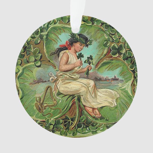 Schönes Vintages Mädchen mit Kleeblättern Ornament (Vorderseite)