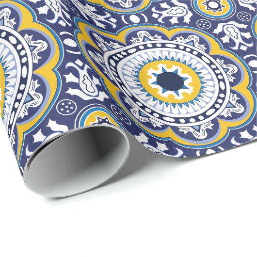 💙 💛 Schönes Vintages Mittelmeer Azulejos Geschenkpapier (Rolleneckpunkt)