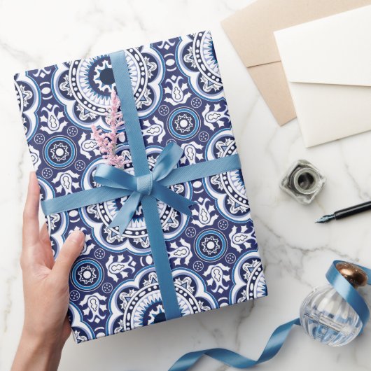 💙 🤍 Schönes Vintages Mittelmeer Azulejos Geschenkpapier (Schenken)
