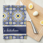 💙 💛 Schönes Vintages Mittelmeer Azulejos Geschirrtuch (Viertel Falte)