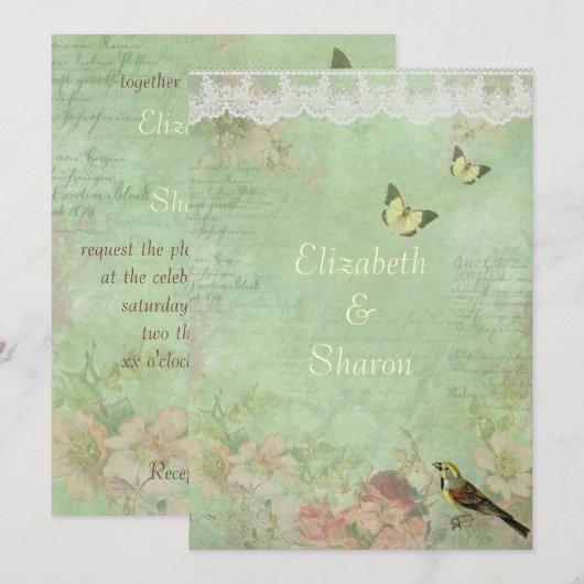 Schönes, Vintages Papier, Einladung zur Hochzeit (Vorne/Hinten)