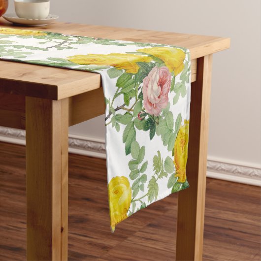 Schönes Vintages Rosa und Gelbrosen Kurzer Tischläufer (Beispiel)