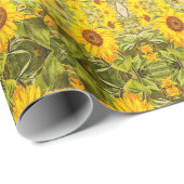 Schönes, Vintages, rustikales Sonnenblumenmuster Geschenkpapier (Rolleneckpunkt)
