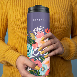 Schönes Violett Botanisches blühendes Muster Thermosbecher