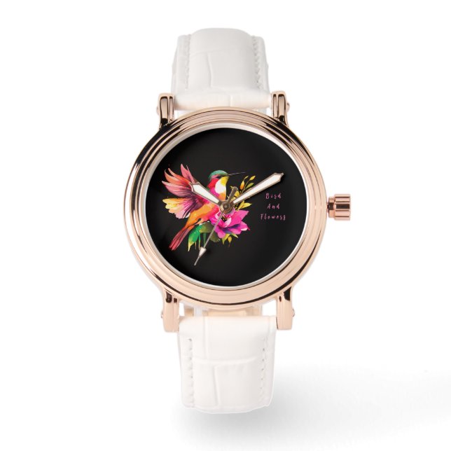 Schönes Vogel- und Blumenmuster, Modern Armbanduhr (Vorderseite)