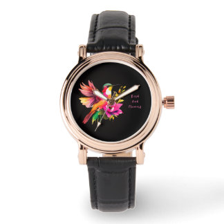 Schönes Vogel- und Blumenmuster, modern Armbanduhr