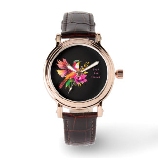 Schönes Vogel- und Blumenmuster, modern Armbanduhr