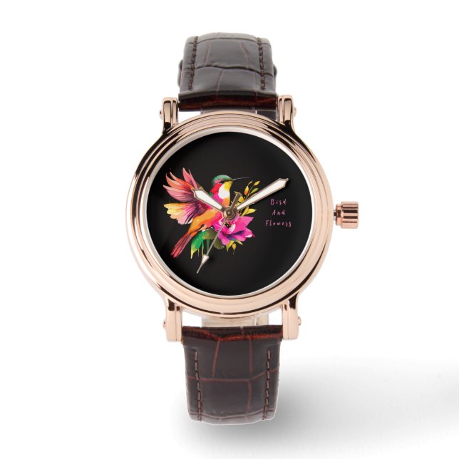 Schönes Vogel- und Blumenmuster, modern Armbanduhr (Vorderseite)