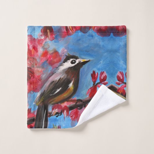 Schönes Vogelfrühlingsgemälde Badhandtuch Set (Waschlappen)
