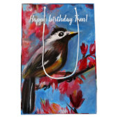 Schönes Vogelfrühlingsgemälde Mittlere Geschenktüte (Rückseite)