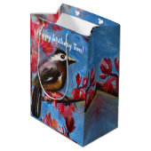 Schönes Vogelfrühlingsgemälde Mittlere Geschenktüte (Rückseite Schrägansicht)