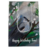 Schönes Vogelfrühlingsgemälde Mittlere Geschenktüte (Rückseite)