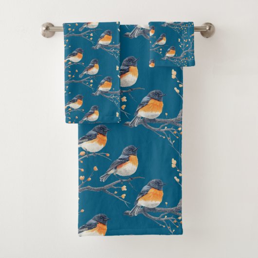 Schönes Vogelmuster auf Blaue Lagune Badhandtuch Set (Insitu)