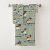Schönes Vogelmuster auf Salbeigrün Badhandtuch Set (Insitu)