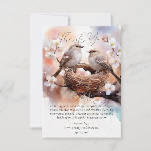 Schönes Vogelnisting Party Twins Baby Dusche Dankeskarte (Vorderseite)