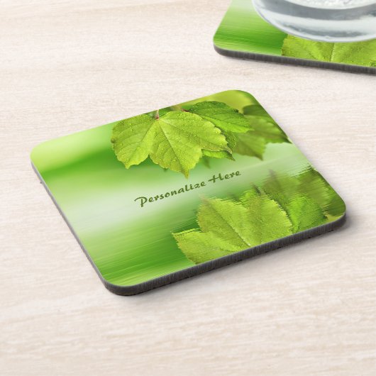 Schönes Wasser Reflection Grün Leaf Foliage Getränkeuntersetzer (Linke Seite)