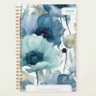 Schönes Wasserfarben-Blau-Blumenmuster-Personalisi Planer