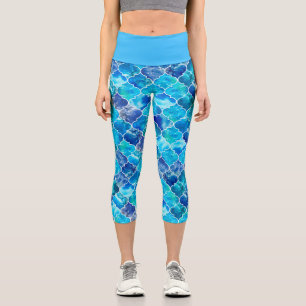 Schönes Wasserfarben-Marbelmuster in Marokkanisch  Capri Leggings