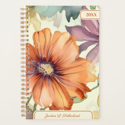 Schönes Wasserfarben-Wildblumen-Logo mit Personali Planer (Vorderseite)