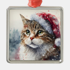 SCHÖNES WASSERFARBENFARBIGES WINTERTABBY CAT-FELD ORNAMENT AUS METALL