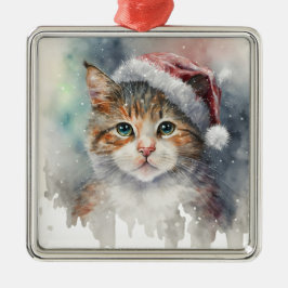 SCHÖNES WASSERFARBENFARBIGES WINTERTABBY CAT-FELD ORNAMENT AUS METALL